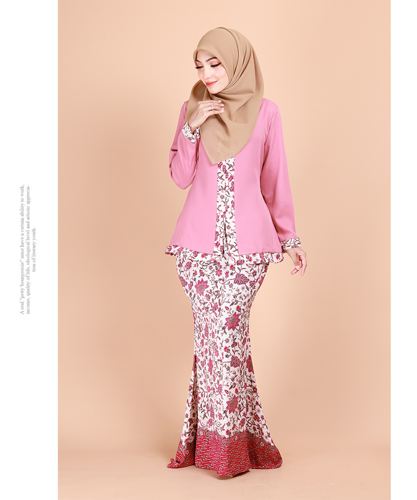 QA-879 - Fashion Front Zip Kebaya Baju Kurung Dust Pink