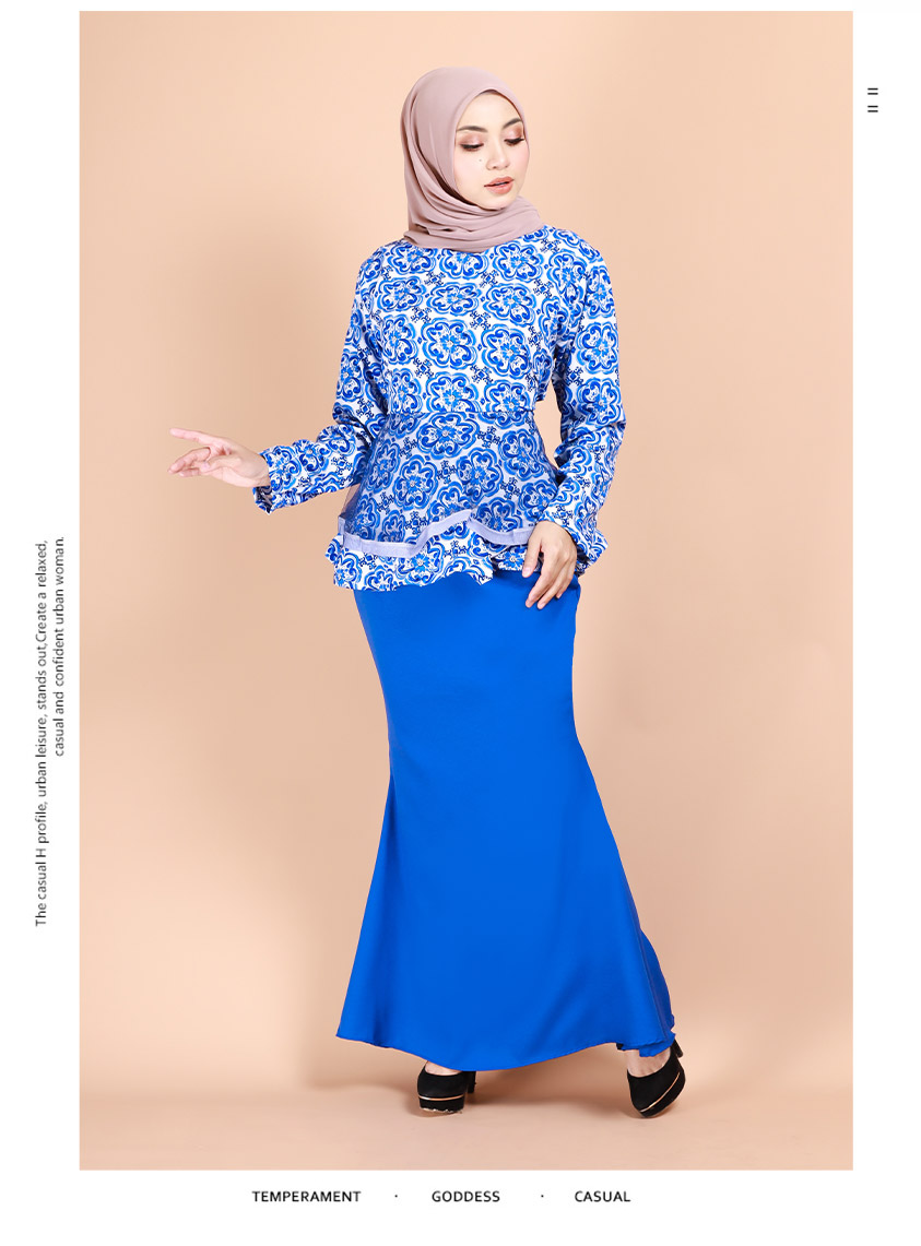 QA-882 - Fashion Layered Peplum Baju Kurung Blue