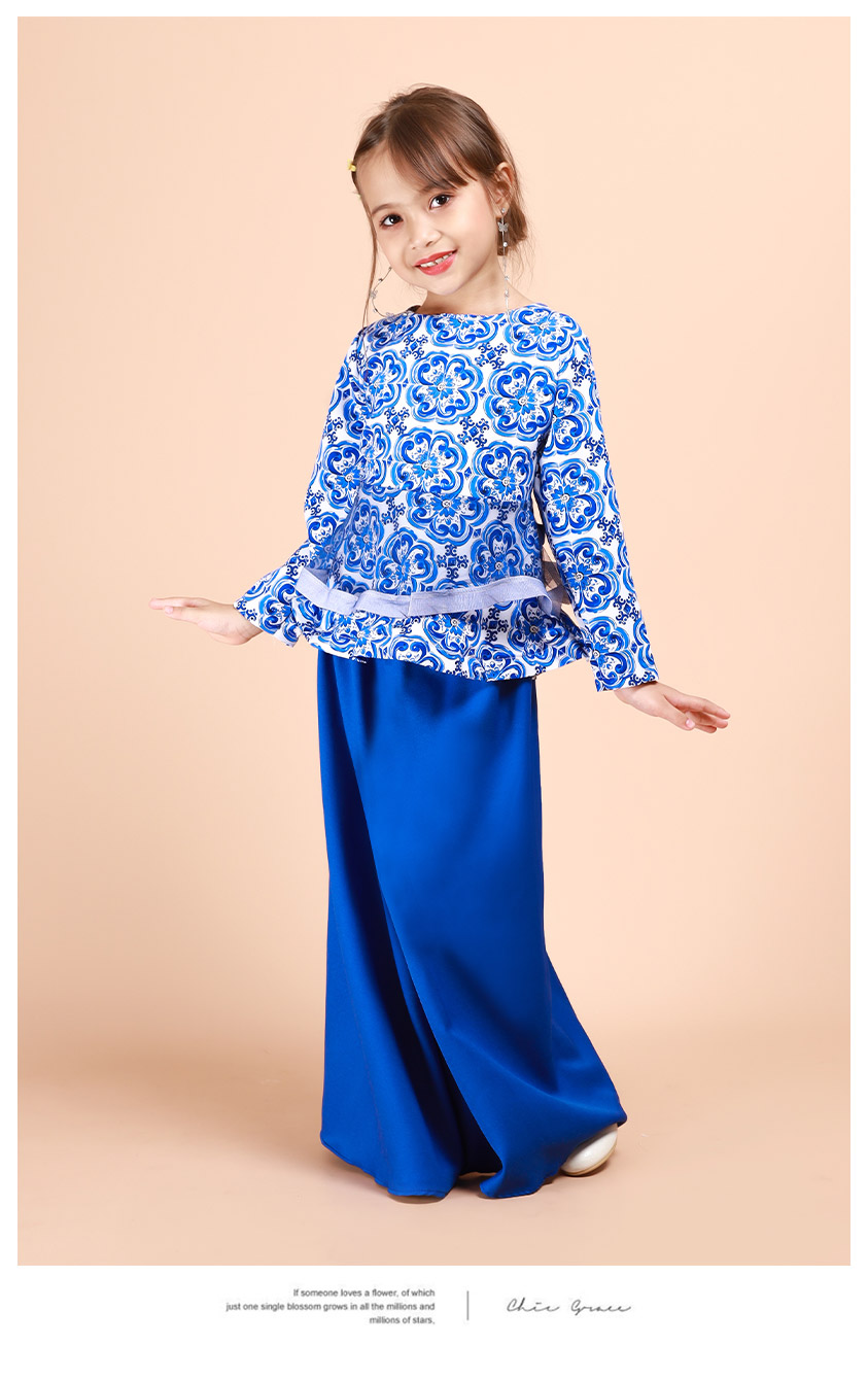 QA-881 - Sweet Kids Lace Peplum Baju Kurung Blue