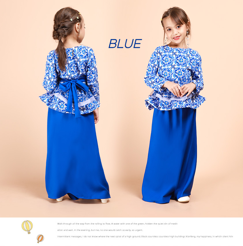 QA-881 - Sweet Kids Lace Peplum Baju Kurung Blue