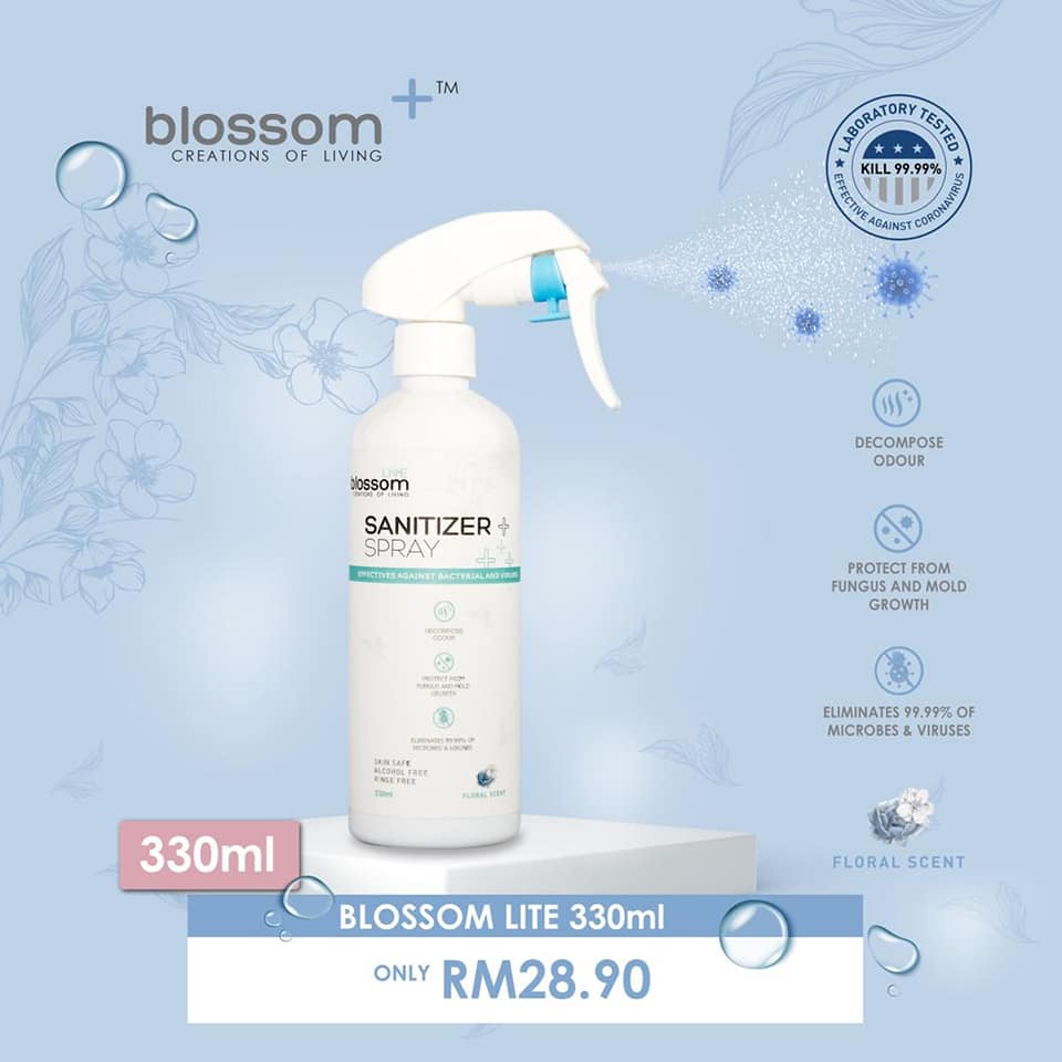 Blossom Lite 1 Bottle 330ML Alcohol-Free Kill 99.9% Germs KILLS COVID VIRUS
