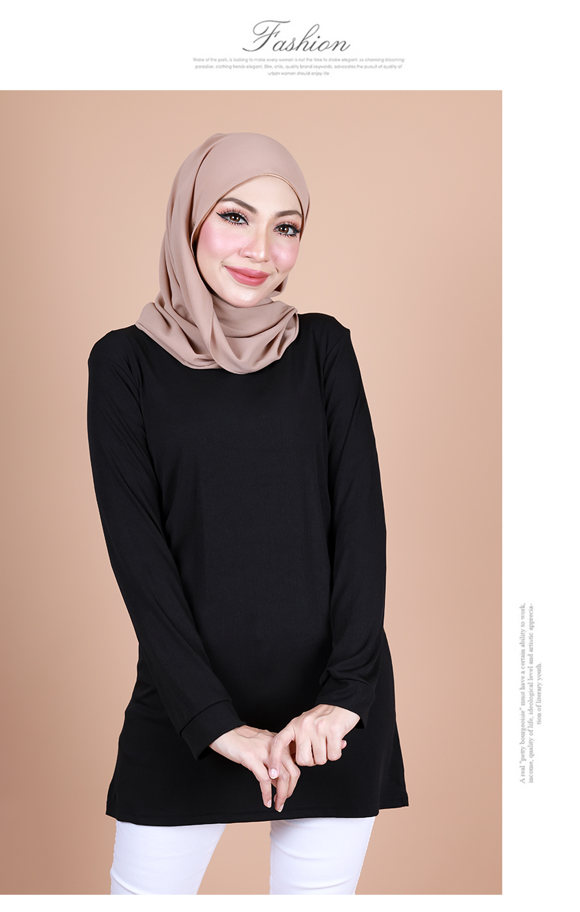 QA-884 - Simple Solid Long Sleeve Blouse Black
