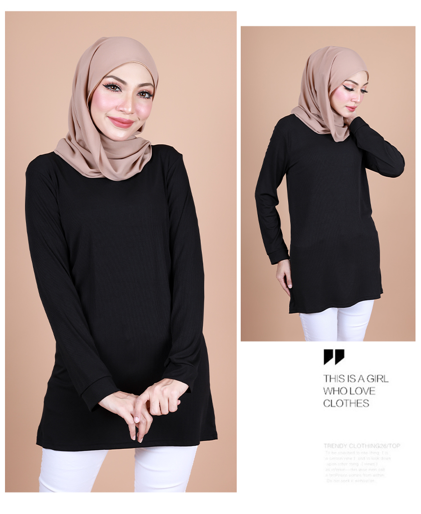 QA-884 - Simple Solid Long Sleeve Blouse Black