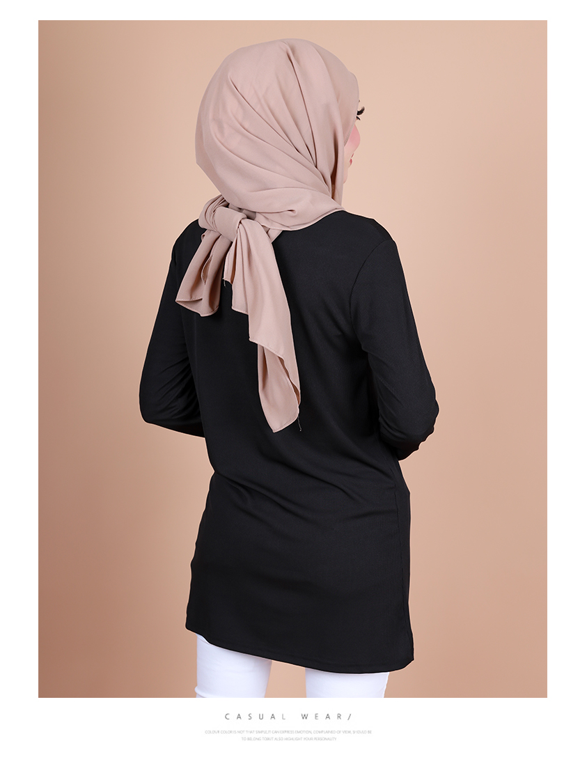 QA-884 - Simple Solid Long Sleeve Blouse Black