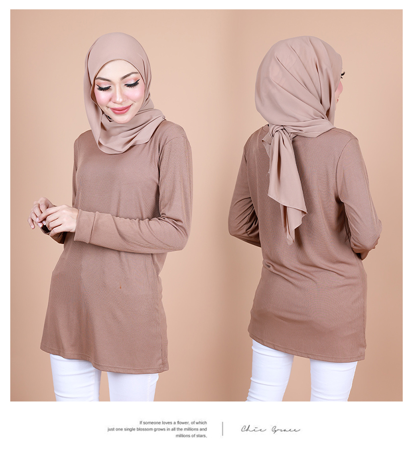 QA-884 - Simple Solid Long Sleeve Blouse Khaki