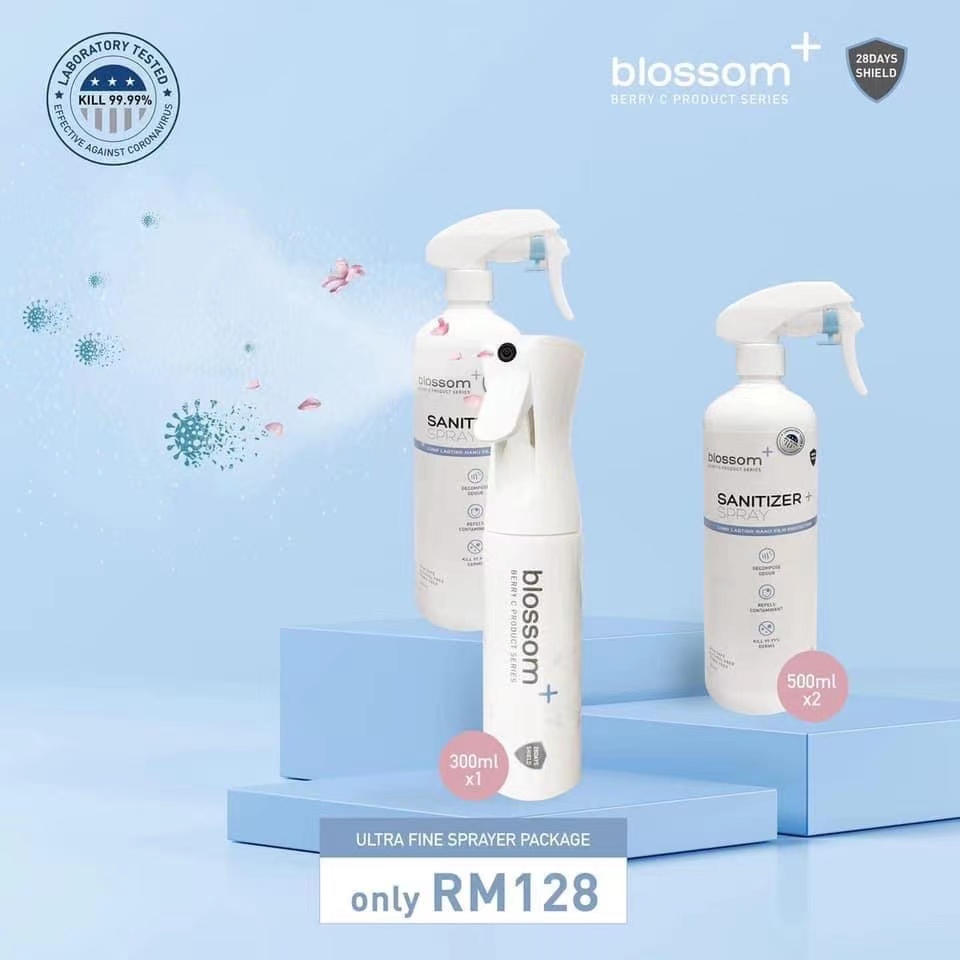 Blossom Ultra Fine Spray Sanitiser Set Alcohol-Free Kill 99.9% Germs